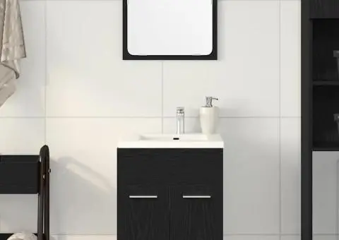 Set de mobilier de baie din 2 piese din lemn de stejar negru - 1/5