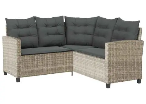 Canapea de grădină cu masă și perne în formă de L gri deschis - 5/5