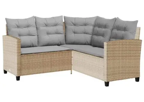 Canapea de grădină cu masă și perne în formă L polirattan bej - 5/5