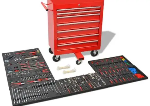Cărucior de scule pentru atelier, 1125 de scule, roșu, oțel - 1/5