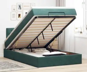 vidaXL Pat otoman cu saltea și LED-uri, verde închis 120x190cm catifea