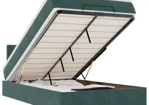 Pat otoman cu saltea și LED-uri, verde închis 120x190cm catifea - 2/5