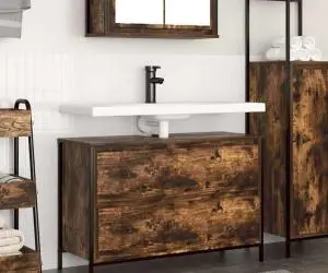 vidaXL Dulap pentru baie cu sertare stejar afumat 90x34,5x60 cm