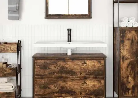 Dulap pentru baie cu sertare stejar afumat 90x34,5x60 cm - 3/5