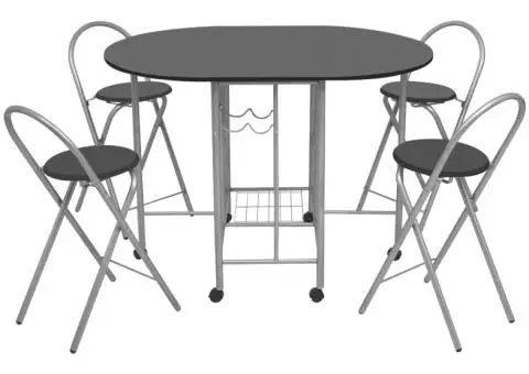 Set masă și scaune de bucătărie pliante MDF, negru, 5 piese - 2/5