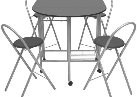 Set masă și scaune de bucătărie pliante MDF, negru, 5 piese - 3/5