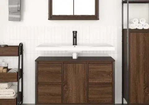 Dulap pentru chiuvetă cu sertare Stejar maro 90x34,5x60 cm - 3/5