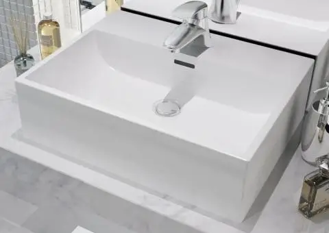 Chiuvetă baie, orificiu robinet, alb, 51,5x38,5x15 cm, ceramică - 1/5