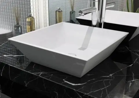 Chiuvetă ceramică pătrată, alb, 41,5 x 41,5 x 12 cm - 1/5