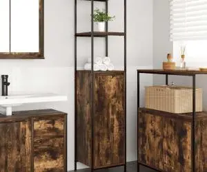 vidaXL Dulap de baie cu rafturi stejar afumat 36x35x165 cm