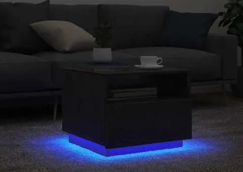 Masuta de cafea cu lumini LED Stejar negru 50x49x40 cm - 1/5
