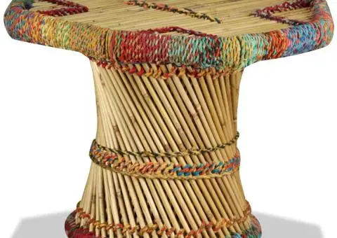 Măsuță de cafea, bambus, cu detalii chindi, multicolor - 1/5