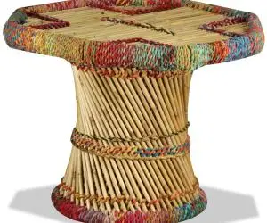 vidaXL Măsuță de cafea, bambus, cu detalii chindi, multicolor