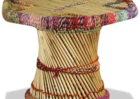 Măsuță de cafea, bambus, cu detalii chindi, multicolor - 2/5