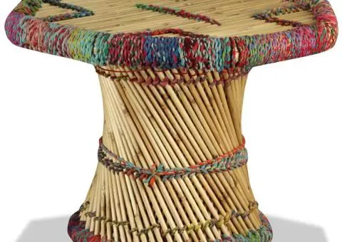 Măsuță de cafea, bambus, cu detalii chindi, multicolor - 3/5