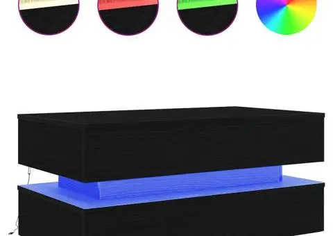 Masuta de cafea cu lumini LED Stejar negru 90x50x40 cm - 2/5