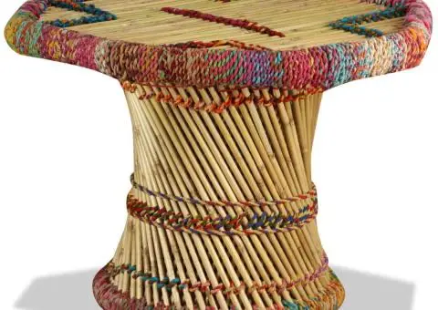 Măsuță de cafea, bambus, cu detalii chindi, multicolor - 4/5