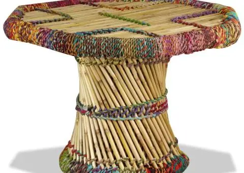 Măsuță de cafea, bambus, cu detalii chindi, multicolor - 5/5
