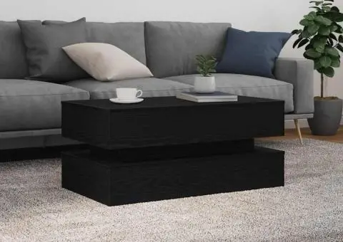 Masuta de cafea cu lumini LED Stejar negru 90x50x40 cm - 4/5