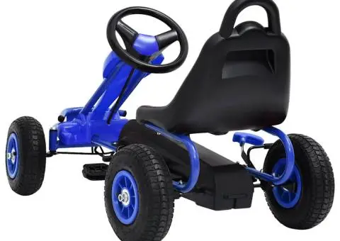 Mașinuță kart cu pedale și roți pneumatice, albastru - 4/5