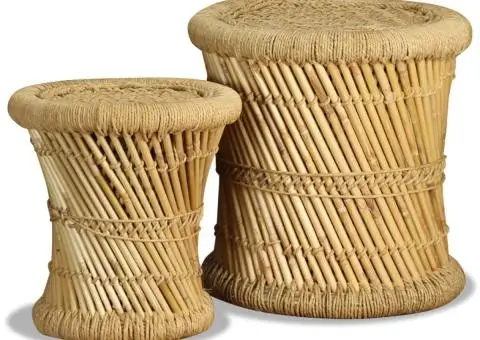Taburete, 2 buc., bambus și iută - 1/5