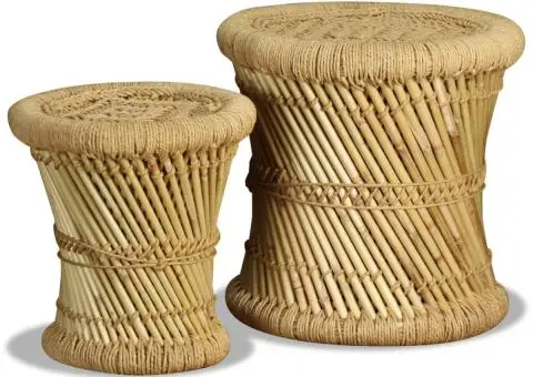 Taburete, 2 buc., bambus și iută - 2/5