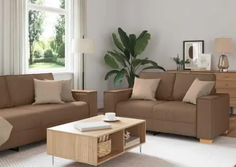 Set de canapele cu perne, 2 piese, maro, textil - 1/5