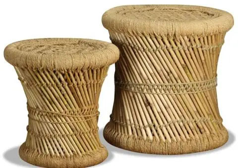 Taburete, 2 buc., bambus și iută - 3/5
