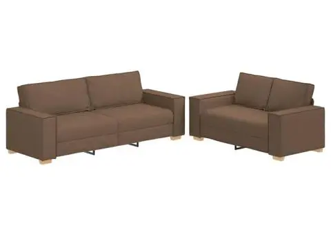 Set de canapele cu perne, 2 piese, maro, textil - 2/5