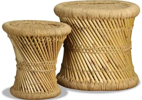 Taburete, 2 buc., bambus și iută - 4/5