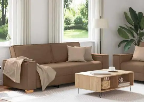 Set de canapele cu perne, 2 piese, maro, textil - 3/5