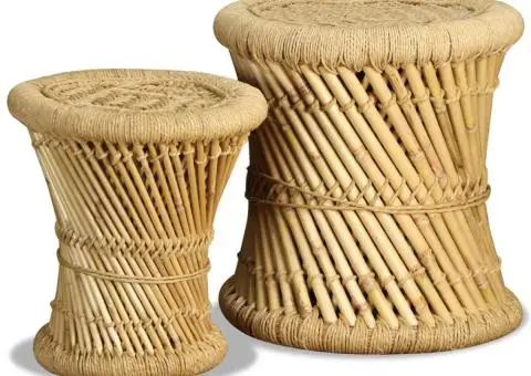 Taburete, 2 buc., bambus și iută - 5/5