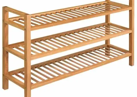 Pantofar cu 3 rafturi, 100x27x60 cm, lemn masiv de stejar - 1/5