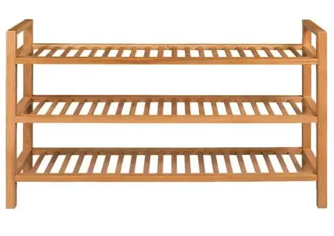 Pantofar cu 3 rafturi, 100x27x60 cm, lemn masiv de stejar - 2/5