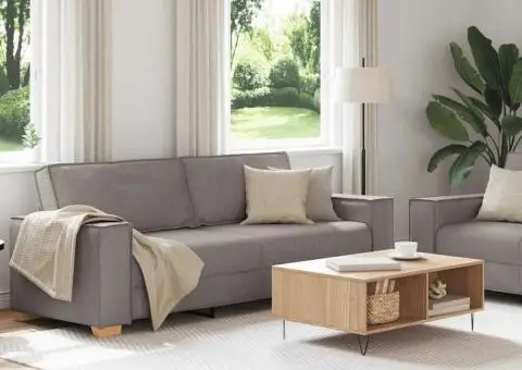 Set de canapea cu perne, 2 piese, gri taupe, material textil - 3/5