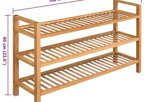 Pantofar cu 3 rafturi, 100x27x60 cm, lemn masiv de stejar - 5/5