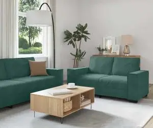 vidaXL Set de canapele cu perne, 3 piese, verde închis, catifea