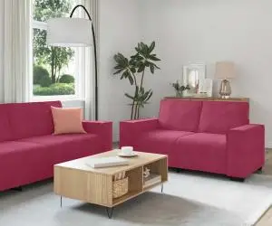 vidaXL Set canapea cu perne, 3 piese, roșu vin, catifea