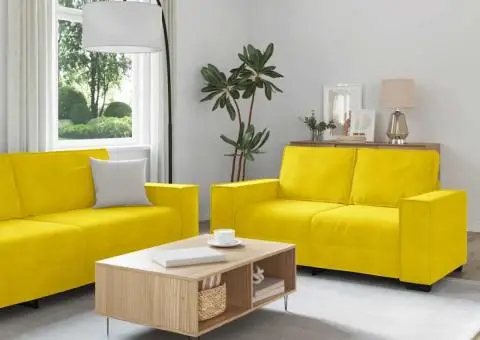 Set de canapele cu perne, 2 piese, galben, catifea - 1/5