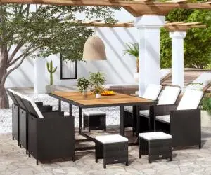 vidaXL Set mobilier de exterior 11 piese negru, poliratan, lemn acacia