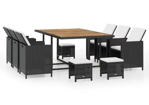 Set mobilier de exterior 11 piese negru, poliratan, lemn acacia - 2/5