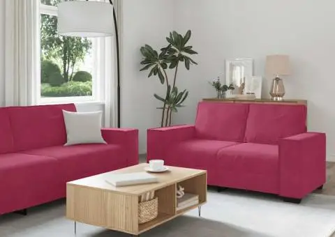 Set canapele cu perne, 2 piese, roșu vin, catifea - 1/5