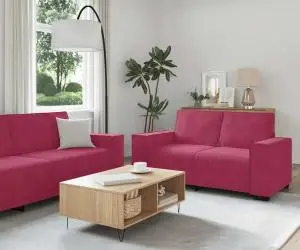 vidaXL Set canapele cu perne, 2 piese, roșu vin, catifea