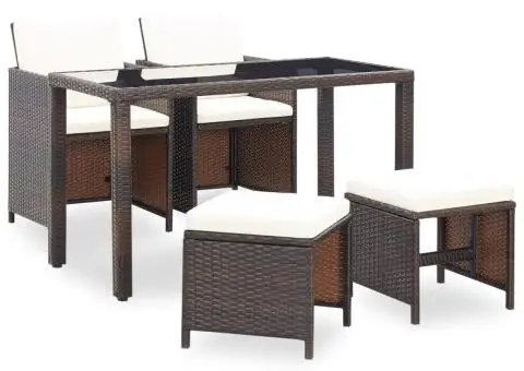 Set mobilier de exterior cu perne, 5 piese, maro, poliratan - 1/5