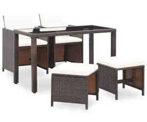 vidaXL Set mobilier de exterior cu perne, 5 piese, maro, poliratan