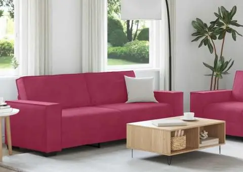 Set canapele cu perne, 2 piese, roșu vin, catifea - 3/5