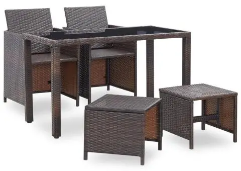 Set mobilier de exterior cu perne, 5 piese, maro, poliratan - 2/5