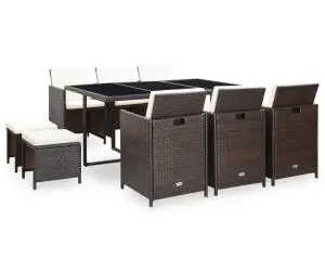 vidaXL Set mobilier de exterior cu perne, 11 piese, maro, poliratan