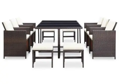 Set mobilier de exterior cu perne, 11 piese, maro, poliratan - 2/5