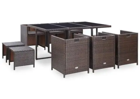 Set mobilier de exterior cu perne, 11 piese, maro, poliratan - 3/5
